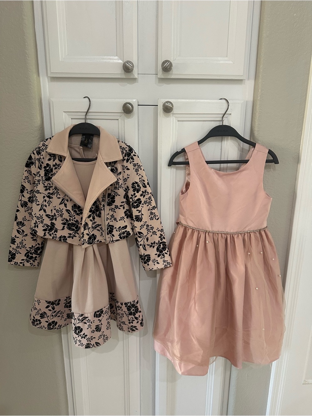 Girls Blush Pink Satin & Tulle Dress and Blush Pink Dress Matching Floral Jacket